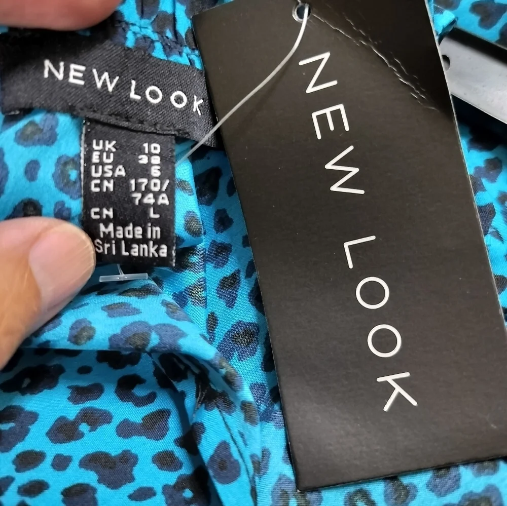2461) New Look Blue Leopard Print Frill Smock Dress Size 10